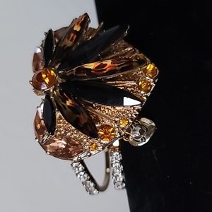 Vintage BETSEY JOHNSON Hollywood Glam Leopard Firefly Hinged Bracelet.